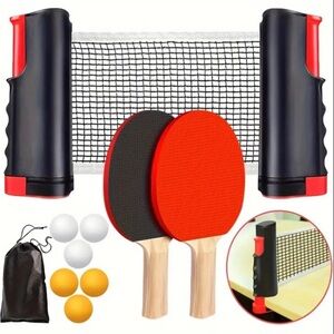 Portable Table Tennis Set with Red and Black Paddles